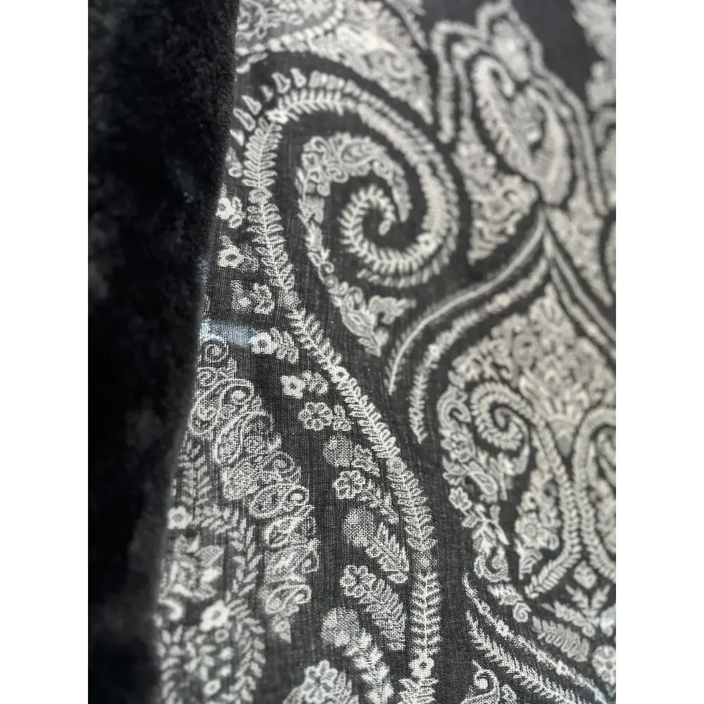 Paisley Pashmina Wrap Faux Fur Collar Black Fringe
